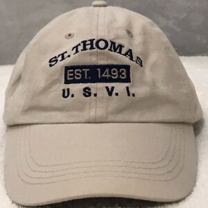 Old Dock Headwear for St. Thomas USVI on Tan Adjustable Beach Ball Cap